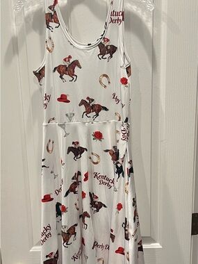 Kentucky Derby Horse Print Tank Dress - White with Red & Brown Accents-NWOT